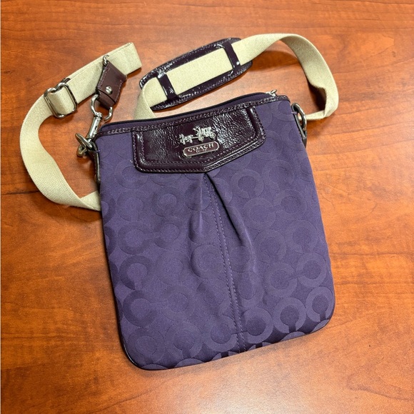 Coach Handbags - Coach Purple Signature Messenger with Ivory Strap